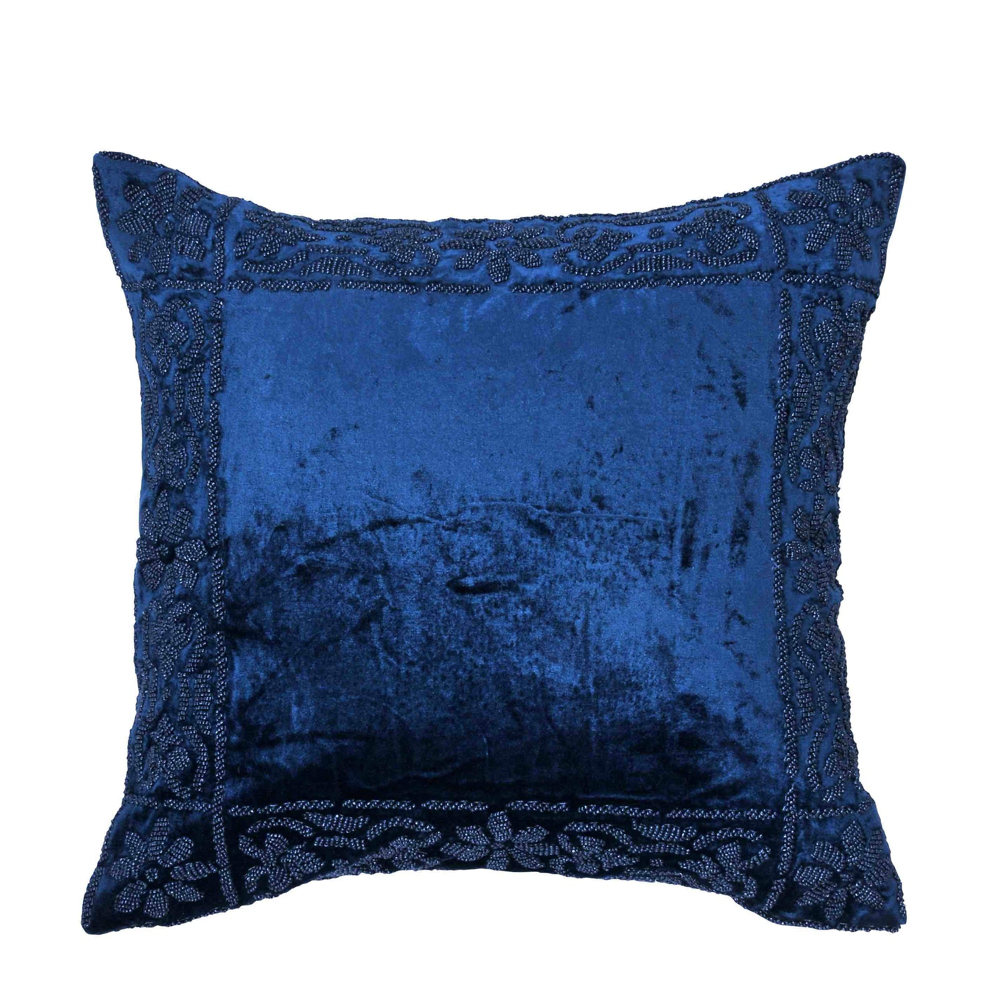 Cojín Importado Velvet Piedras Bordadas Petroleo